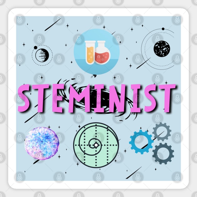 Steminist Women's Science Technology Engineering Maths STEM Stemanist Black Background Magnet by AstroGearStore